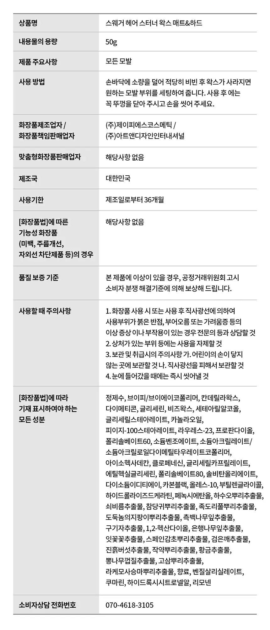 [초강력고정/깔끔세정] 스웨거 헤어 스터너 왁스 매트&하드 50g 상세페이지 9
